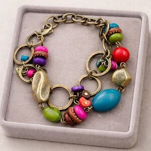 Premier Designs PARADE Multi-Strand Antique Bronze Beaded Bracelet NWOT 7" #499